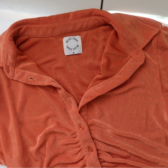 With Jean Maple Orange Andy Button Down Liquid Knit Mini Dress - Picture 3 of 6
